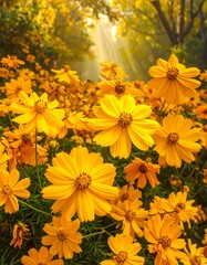 Vibrant yellow flowers in a sunlit garden