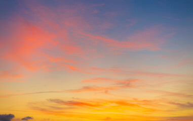 Beautiful orange and red sky and clouds backdrop in the morning,Awesome sunset and soft pink clouds of pastel tones. Image template of textured sky. Gorgeous photo wallpaper. Bright epic sky. 