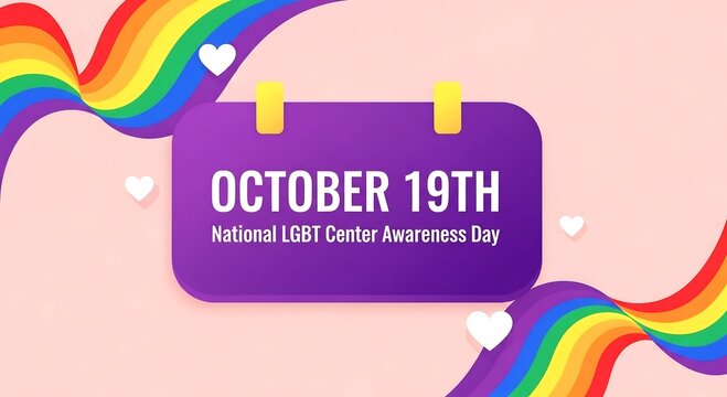 October 19th celebration of national coming out day with rainbow waves and hearts