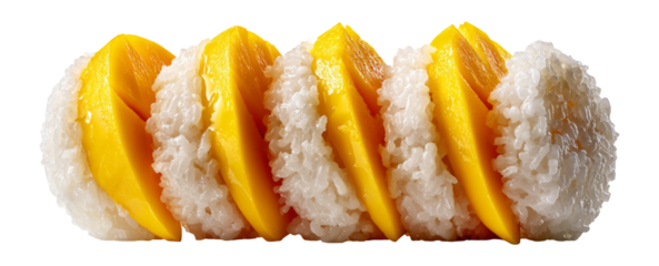 Delicious Mango Sticky Rice with Slices of Mango and Sticky Rice Balls Isolated