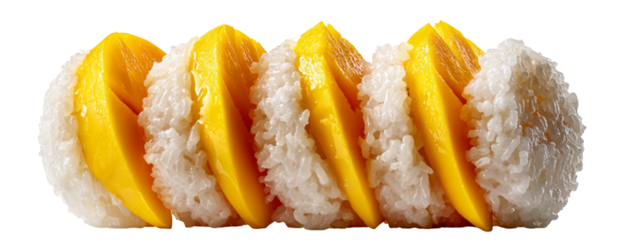Delicious Mango Sticky Rice with Slices of Mango and Sticky Rice Balls Isolated