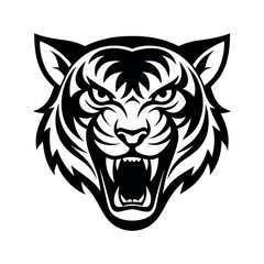 Obraz premium Black tiger head roaring with sharp teeth animal fierce