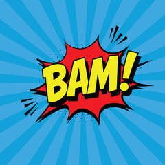 Comic Book Sound Effect BAM Pop Art Vector Colorful Comic Onomatopoeia – Action Words in Retro Pop Style	