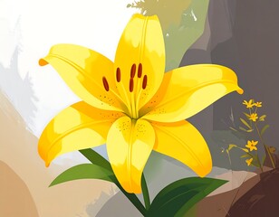 Vibrant yellow lily in a nature scene