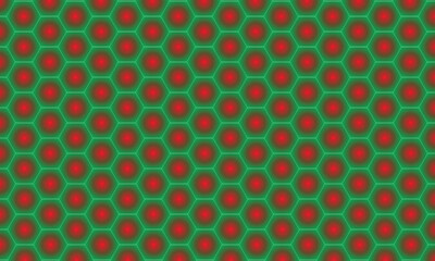 Vector art of green background with a repeating pattern of red hexagons