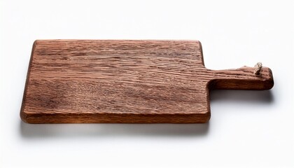 Fototapeta premium rustic brown wooden cutting board with handle isolated on white