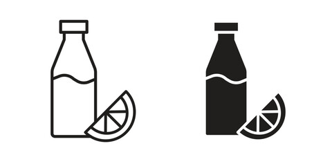 Juice bottle icons simple vector set. logo sign symbol set
