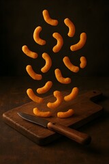 Cheese Wheel Shaving Falling Onto Wooden Board