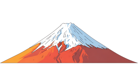 Illustration of stylized illustration of mount fuji, a snowcapped volcano in japan, isolated on transparent background