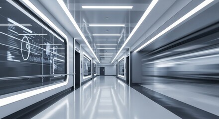 Obraz premium Futuristic Interior Design of a Modern Hospital Corridor with Digital Display