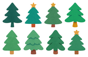 Fototapeta premium PNG Colorful paper-cut Christmas trees, element set on transparent background