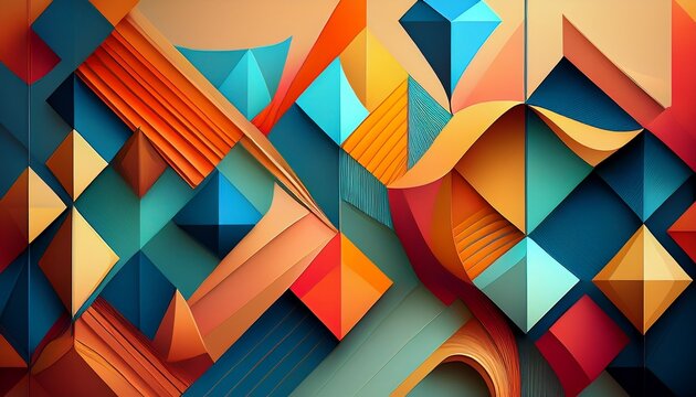 abstract geometric shapes in warm and cool colors