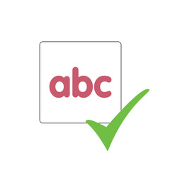 A clean, simple, and clear graphic illustration of the letters 'abc' inside a white square with a green checkmark indicating approval or correctness