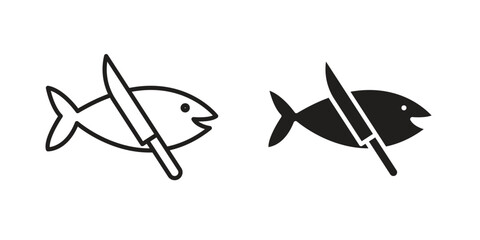 Fish and a knife icons simple vector set. logo sign symbol set