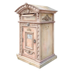 Fototapeta premium Watercolor old mailbox isolated on transparent background 