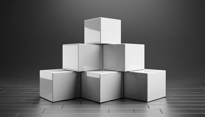 Obraz premium 3d rendering of white cube boxes arranged in a pyramid shape on an isolate