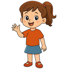  A little girl in a skirt, blouse, and red shoes smiles sweetly