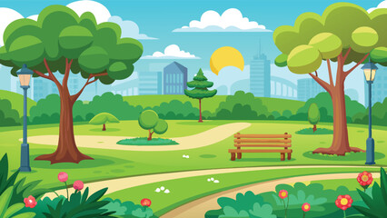summer landscape with trees vector illustration