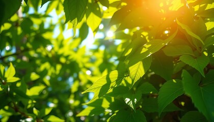 Intricate, vibrant green leaves, sunlight dappled,  spring,  design