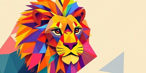 Geometric shapes forming a playful, colorful lion, triangle, backdrop