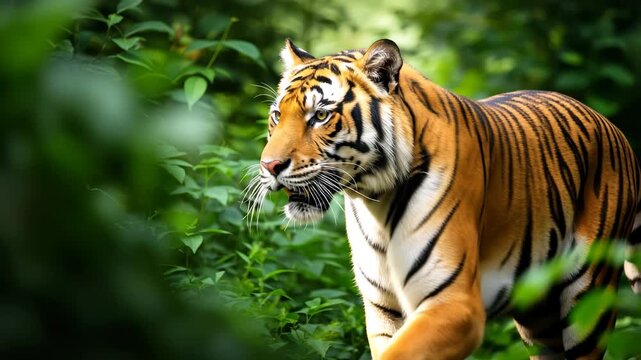Majestic Tiger in Lush Green Forest Wildlife Photography, 4k video footage