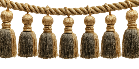 Elegant Golden Tassel Garland on Rope with Isolated Background for Decor
