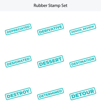 Rubber Stamp Word Set with Depreciated, Derivative, Dessert, and More on White