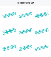 Fototapeta premium Rubber Stamps of Imperfect, Implemented, Implied, In Stock, Import on White Background