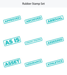 Set of Isolated Cyan Rubber Stamp Designs on White Background Indicating Status