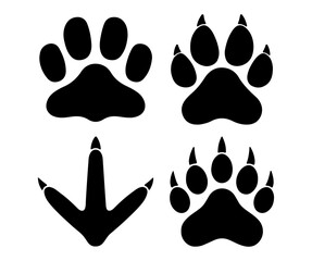 Animal Footprint Icon Set — Stylized Tracks of Dog, Wolf, Bird, and Bear for Wildlife UI, Nature Education, and Outdoor Exploration Design