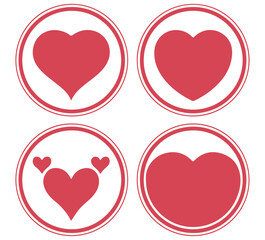 Heart Icon Set — Stylized Love Symbols in Red with Circular Frames for UI Design, Emotional Branding, and Affection-Based Visual Systems