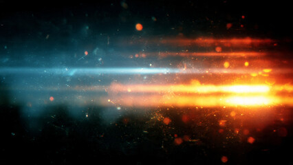 Fototapeta premium Dynamic abstract background with blue and orange light flare effect. An intense and energetic composition for modern design