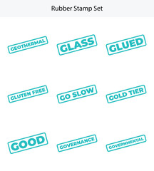 Fototapeta premium Teal Rubber Stamp Collection Featuring Geothermal, Glass, and Gluten Free Stamps