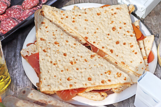 Traditional scandinavian lefse with meet. Lefse, dialectaly also lefsa, is a traditional soft Norwegian flatbread