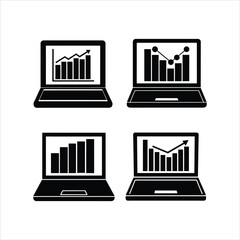 Silhouette of analytics chart on laptop screen vector on white background