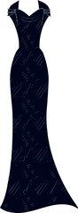 Black silhouette vector illustration of a stylish woman in a dress 