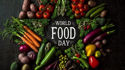Vibrant poster of vegetables arranged in star pattern with text "World Food Day"