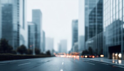 Obraz premium Blurry City Street In Urban Business Area Serves As A Perfect Backdrop For Your Next Project Or Presentation. Ideal For Marketing.