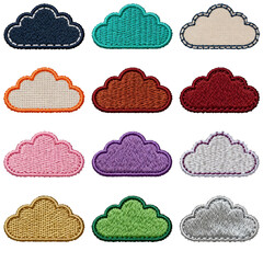 Embroidered Cloud Patches &ndash; 12 Colorful Stitch Icons (Fabric Fill & Outline)