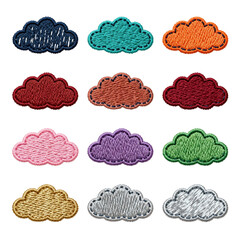 Embroidered Cloud Patches &ndash; 12 Colorful Stitch Icons