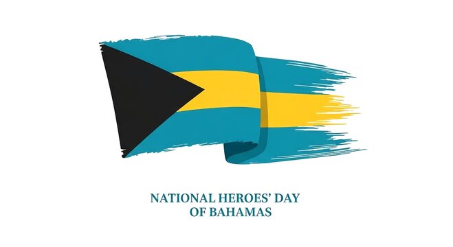 Bahamas national heroes day celebration with waving flag and brushstroke texture