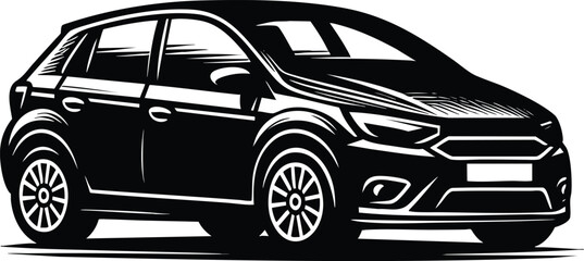 Modern hatchback car black silhouette vector illustration isolated on white background