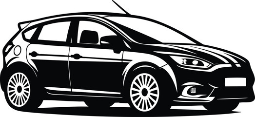 Modern hatchback car black silhouette vector illustration isolated on white background