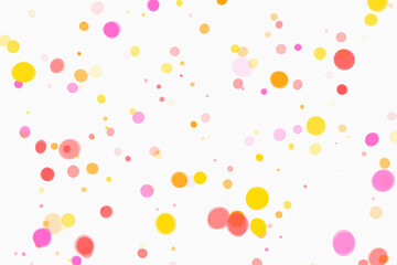 Abstract Arrangement of Pink Yellow and Orange Circular Shapes on a White Backdrop