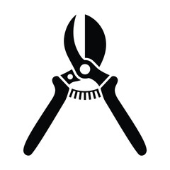Black silhouette of garden pruning shears on a white background
