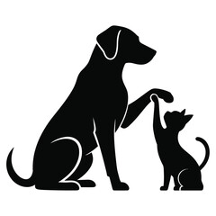 Dog and cat silhouette giving each other a high five