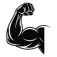 Muscular bicep flexing arm silhouette for strength and fitness