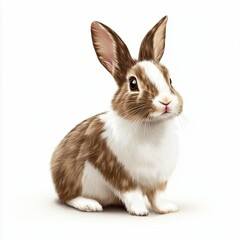 Obraz premium On a white background pristine template concept, Cute and Playful Bunny with Brown and White Fur Sitting Gracefully