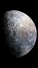 Distant celestial body with textured surface and craters against a vast black void, evoking exploration and the unknown universe.