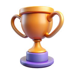 Golden trophy with purple base on black background symbolizing achievement and success